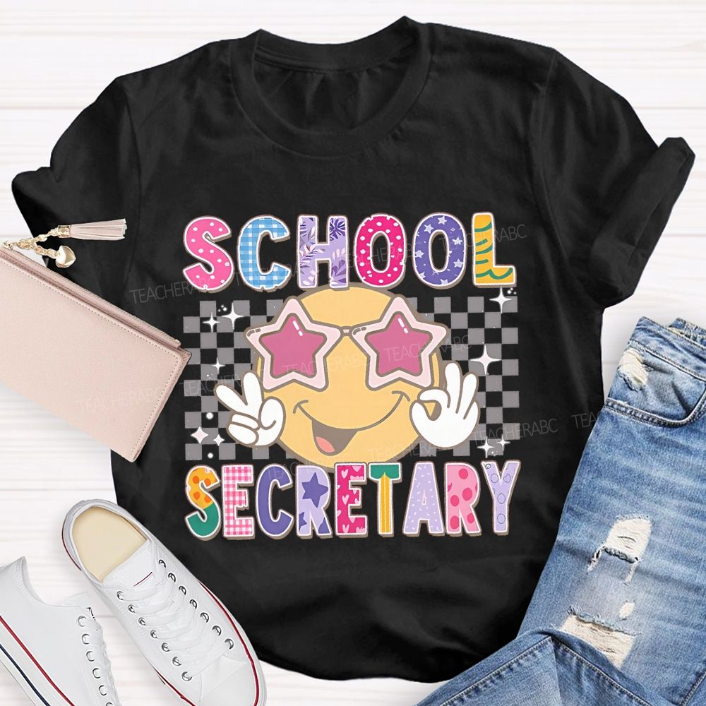 School Secretary Grid Letter Graphic Teacher T-shirt