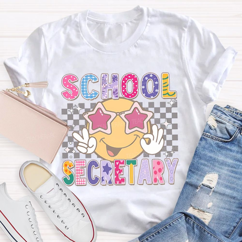 School Secretary Grid Letter Graphic Teacher T-shirt