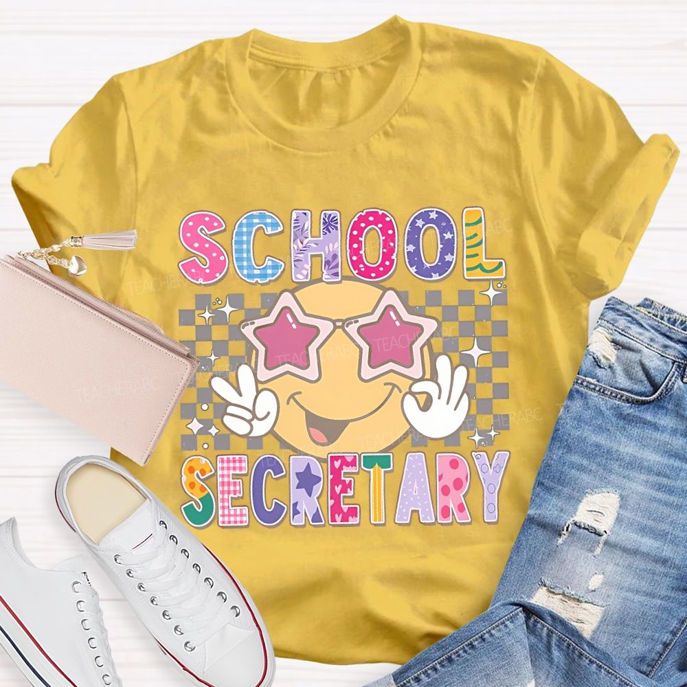 School Secretary Grid Letter Graphic Teacher T-shirt