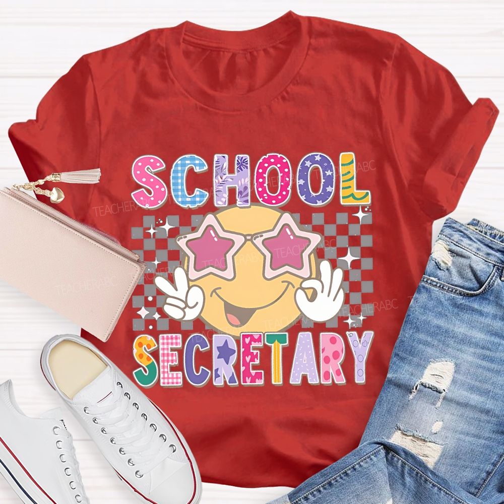 School Secretary Grid Letter Graphic Teacher T-shirt