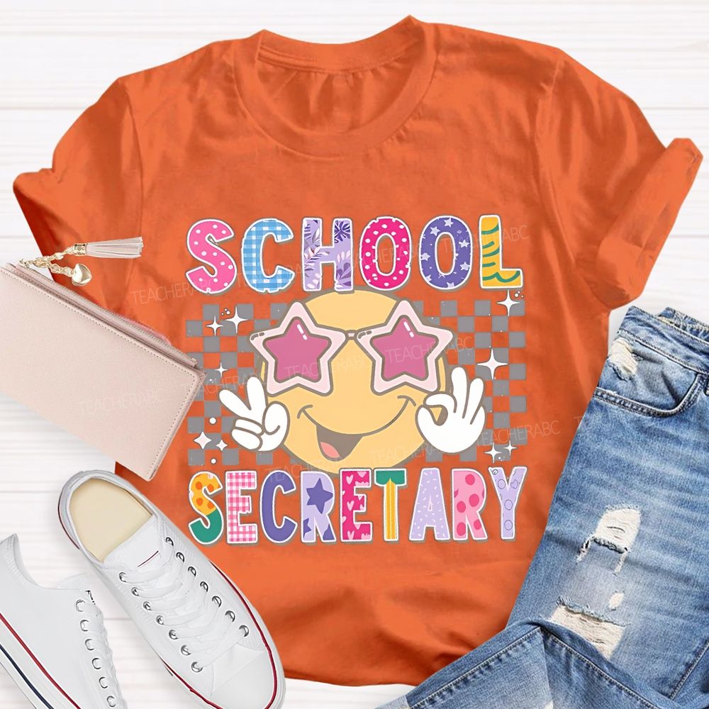 School Secretary Grid Letter Graphic Teacher T-shirt