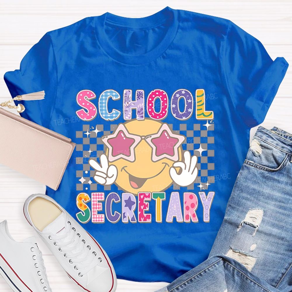 School Secretary Grid Letter Graphic Teacher T-shirt