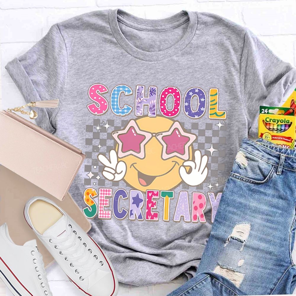 School Secretary Grid Letter Graphic Teacher T-shirt