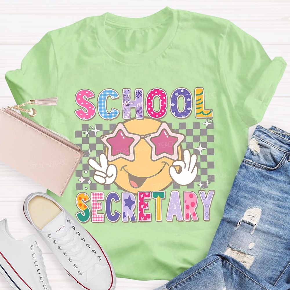 School Secretary Grid Letter Graphic Teacher T-shirt