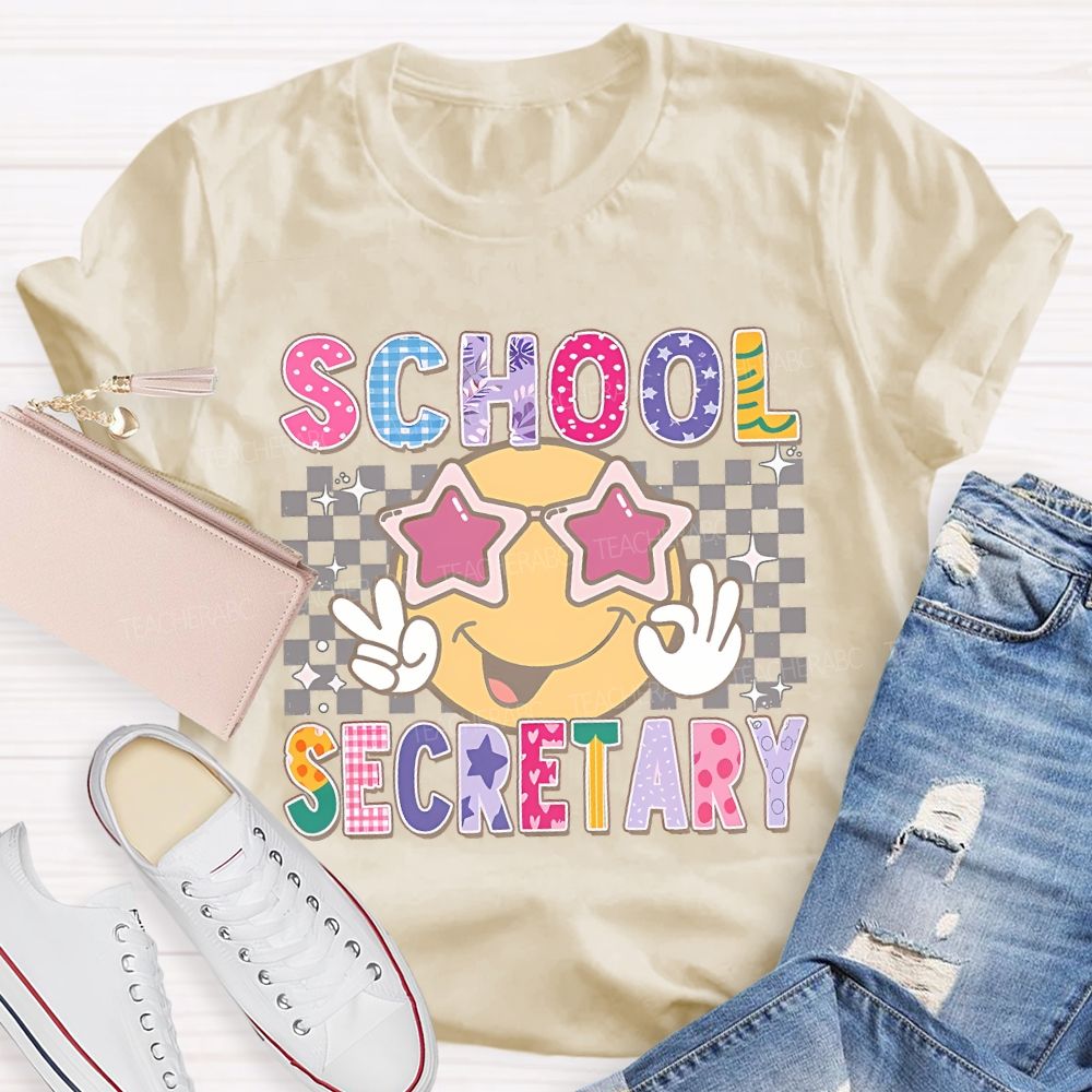 School Secretary Grid Letter Graphic Teacher T-shirt