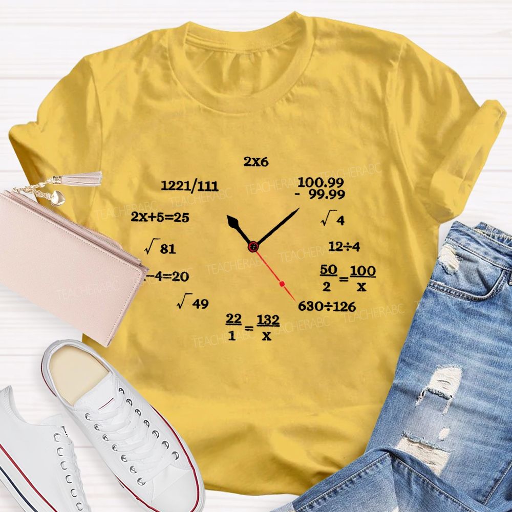 Math Clock Math Teacher Pattern Teacher T-shirt