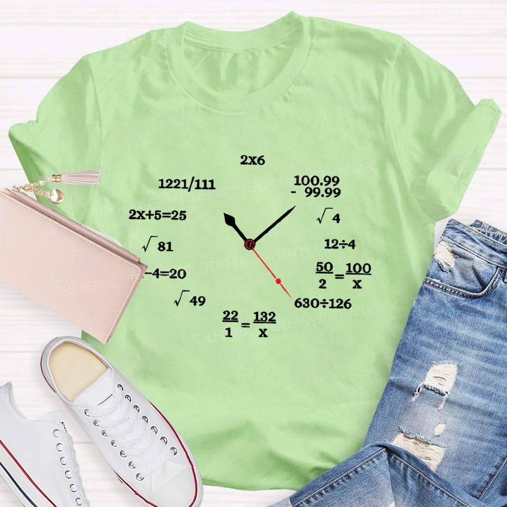 Math Clock Math Teacher Pattern Teacher T-shirt