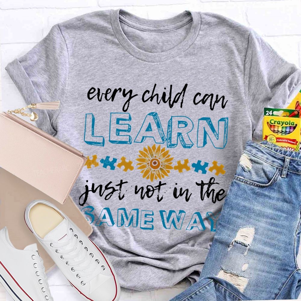Every Child Can Learn Just Not In The Same Way Puzzle Teacher T-shirt