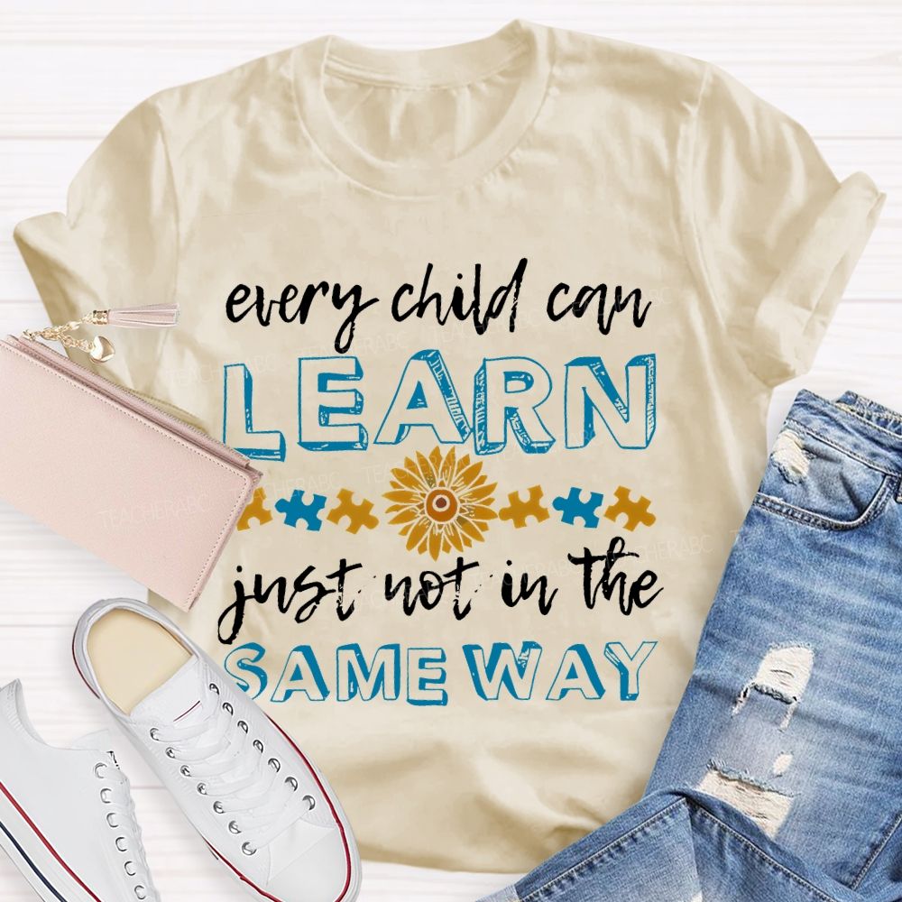Every Child Can Learn Just Not In The Same Way Puzzle Teacher T-shirt