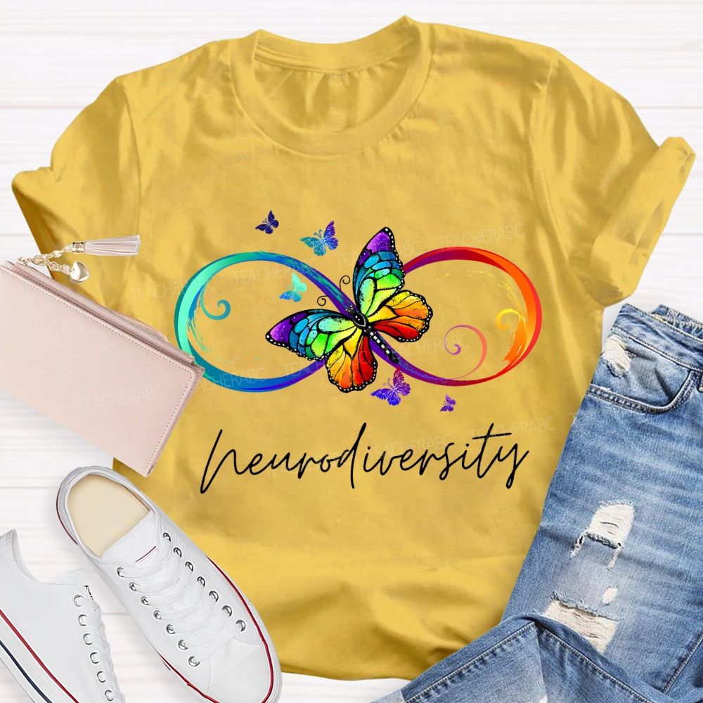 Neurodiversity Autism Awareness Butterfly And Rainbow Infinity Symbol T-shirt