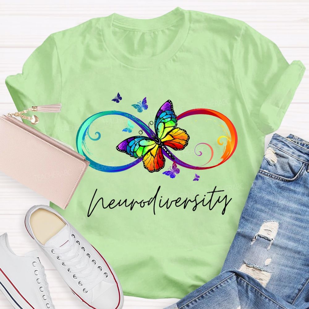 Neurodiversity Autism Awareness Butterfly And Rainbow Infinity Symbol T-shirt
