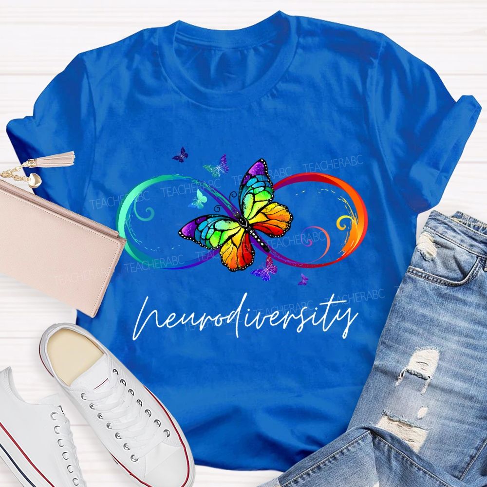 Neurodiversity Autism Awareness Butterfly And Rainbow Infinity Symbol T-shirt