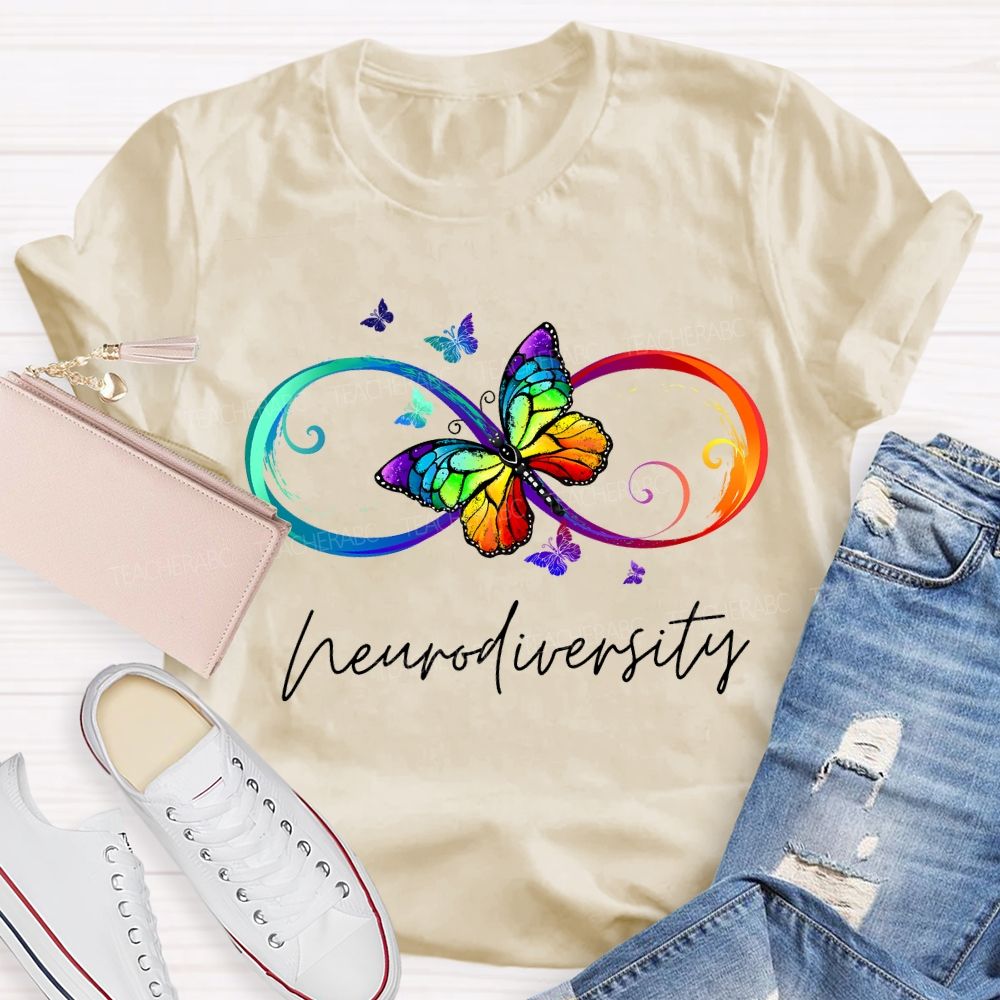 Neurodiversity Autism Awareness Butterfly And Rainbow Infinity Symbol T-shirt