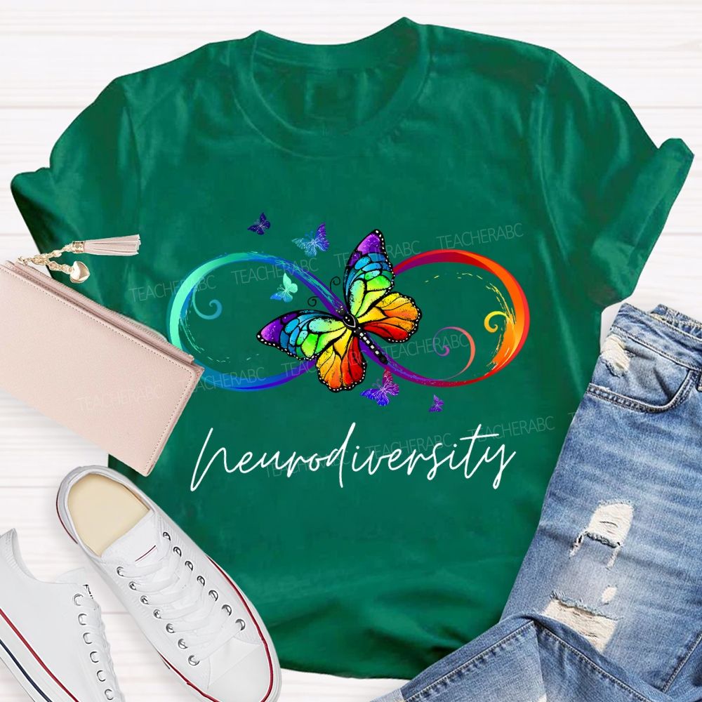 Neurodiversity Autism Awareness Butterfly And Rainbow Infinity Symbol T-shirt