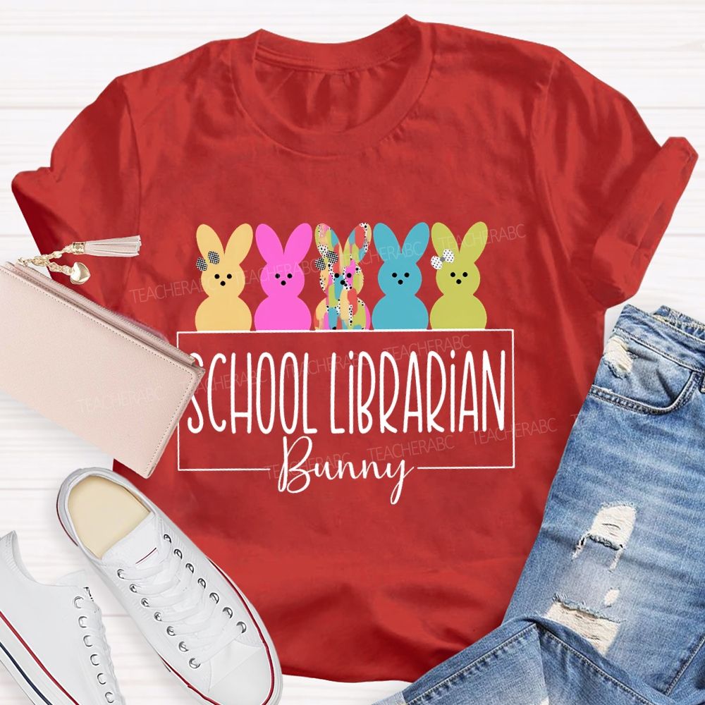 School Librarian Bunny Library Book Teacher T-shirt