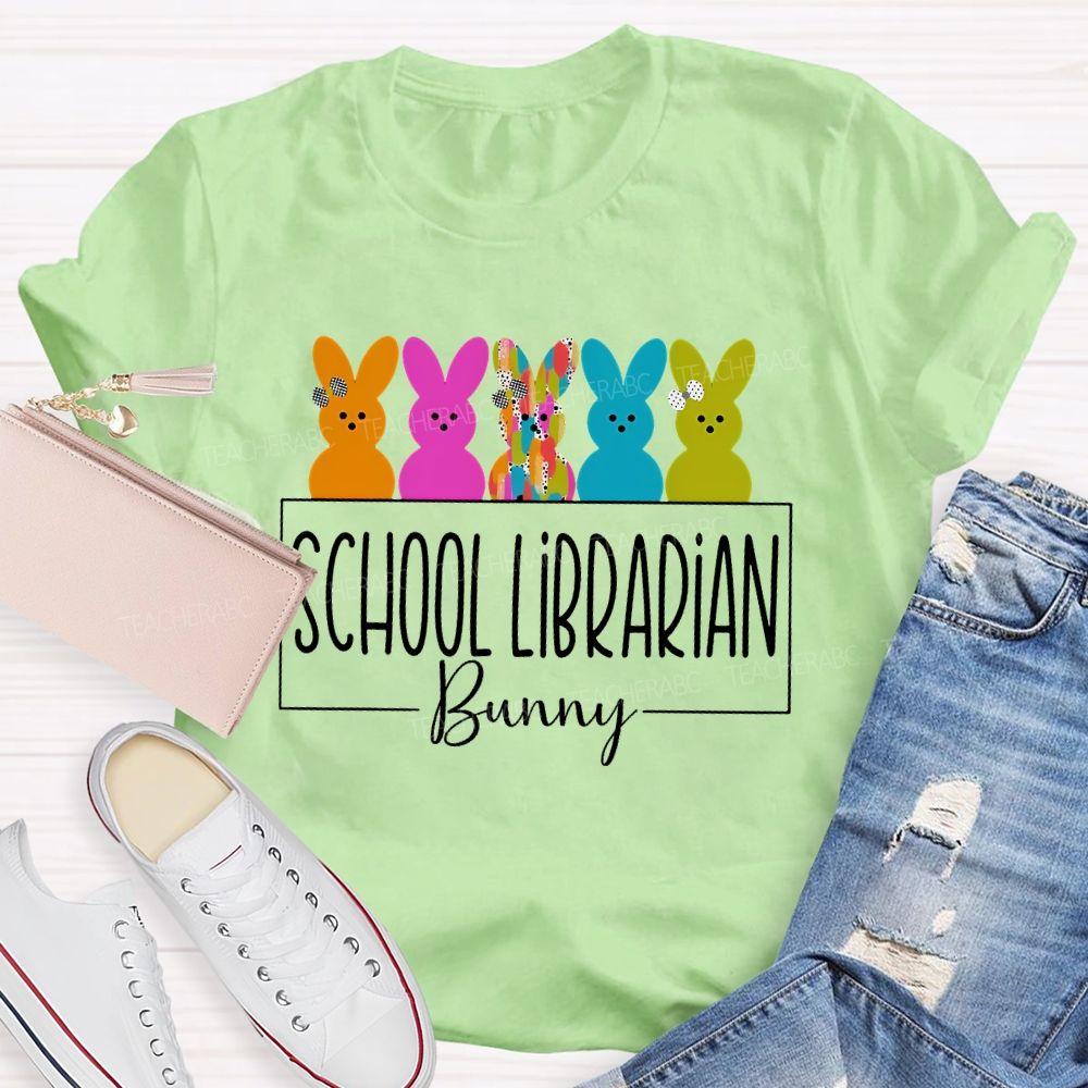 School Librarian Bunny Library Book Teacher T-shirt