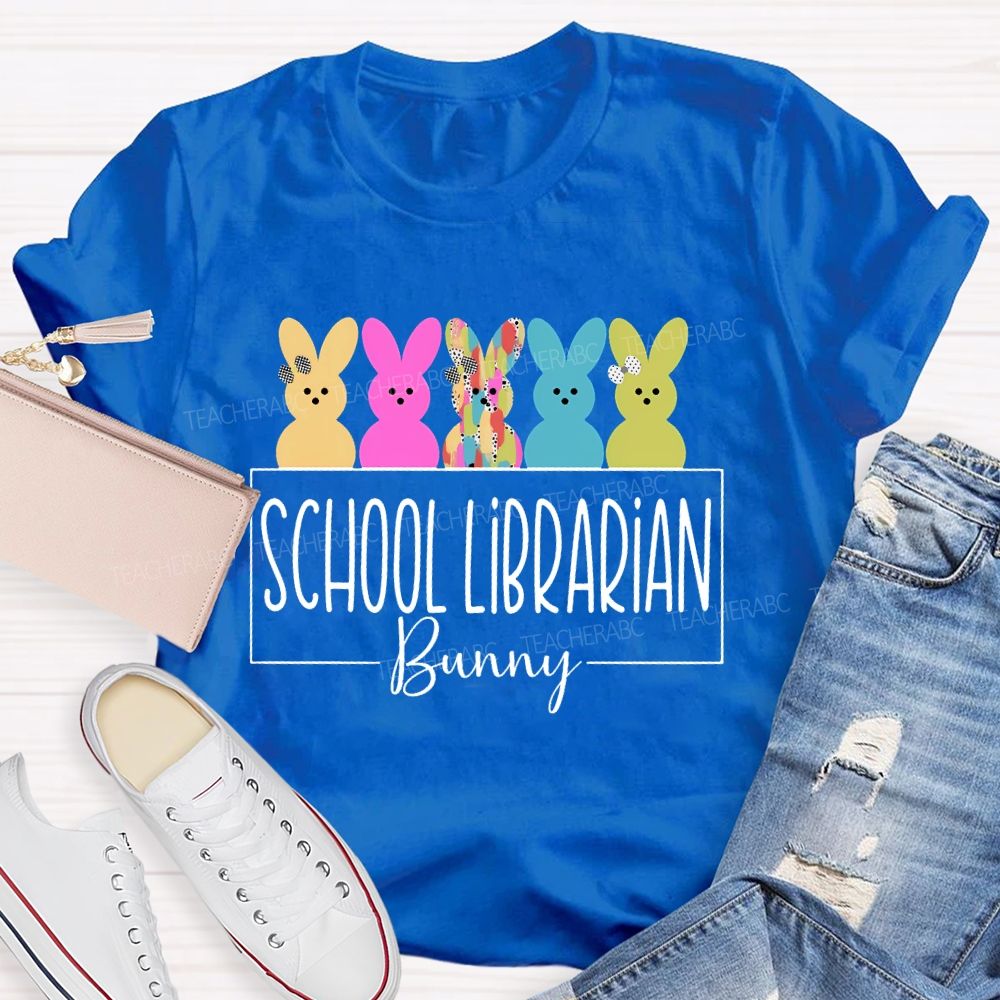 School Librarian Bunny Library Book Teacher T-shirt