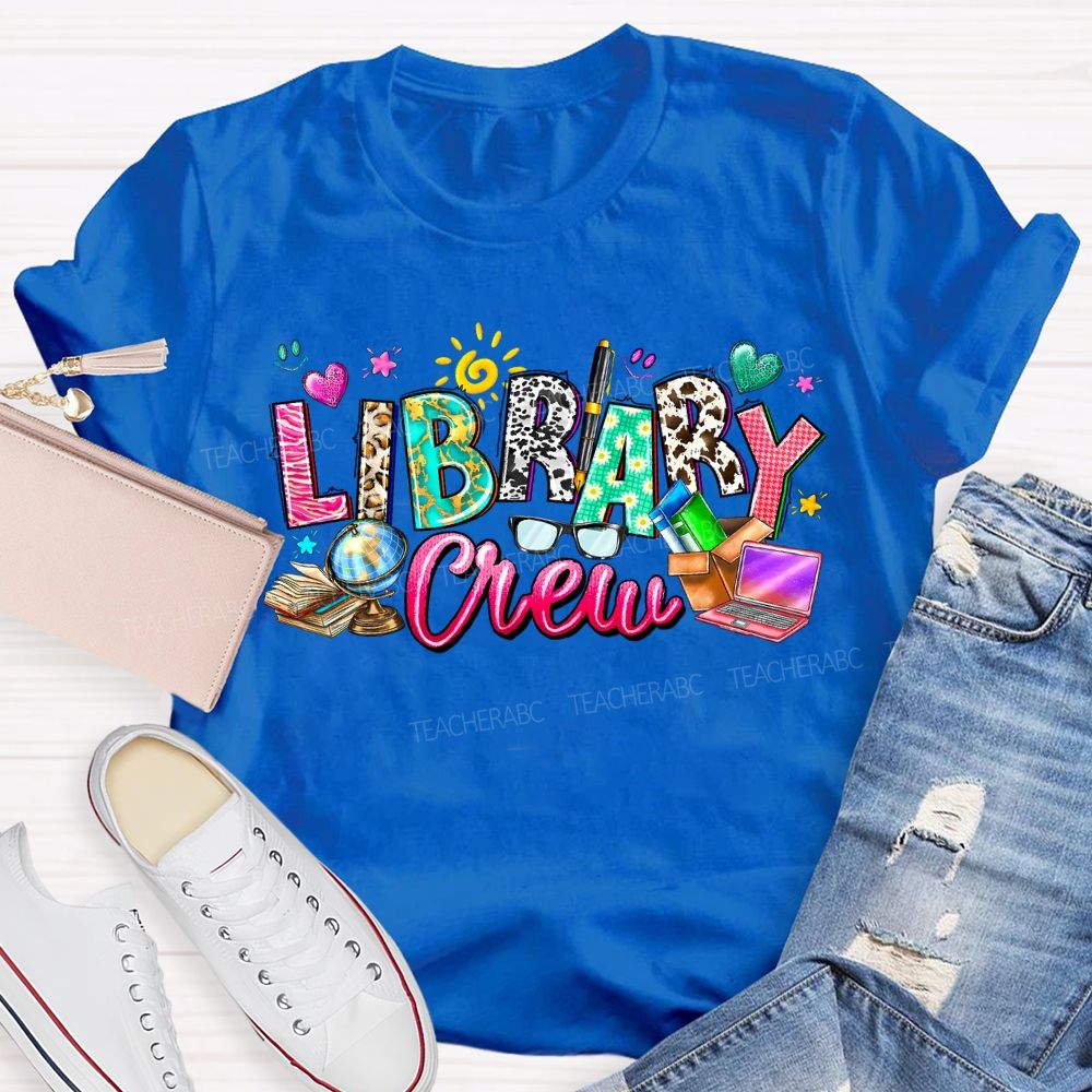 Library Crew Colored Fonts And Colored Hearts T-shirt
