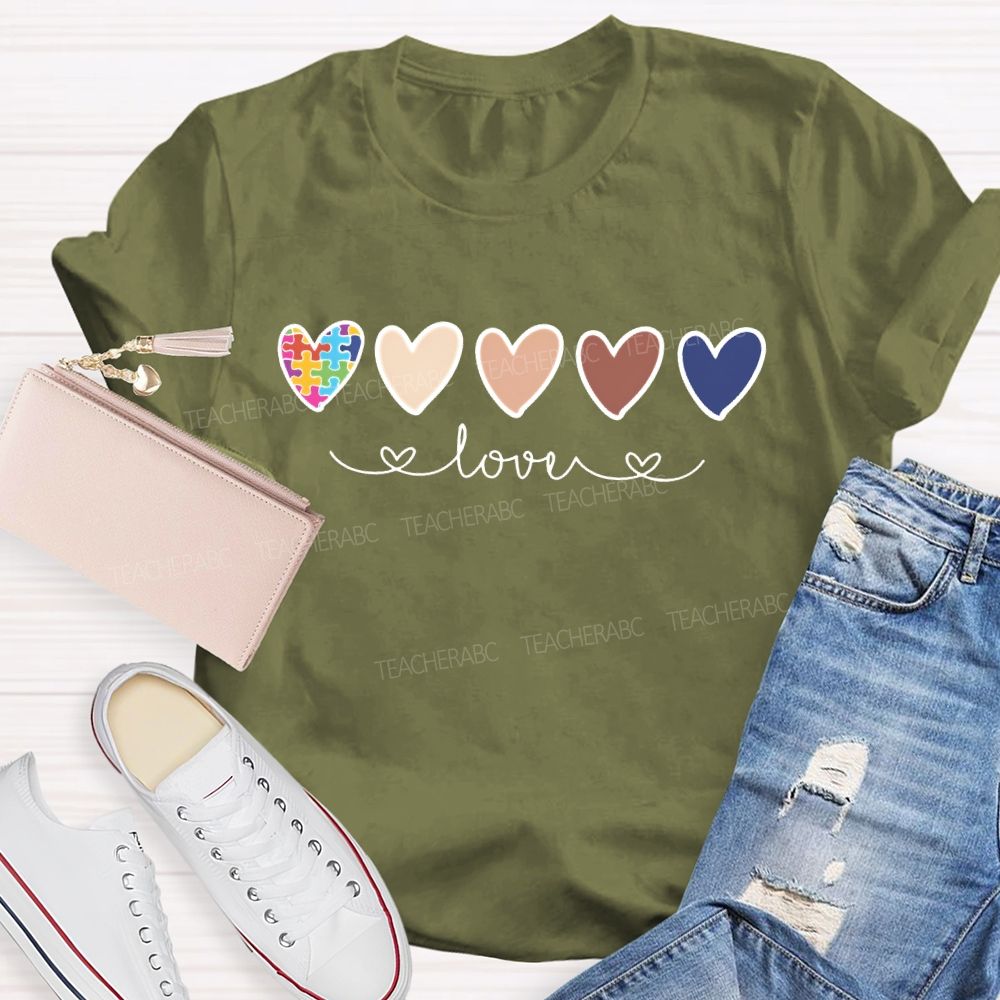 Puzzle Colorful Heart Autism Graphics Teacher T-shirt