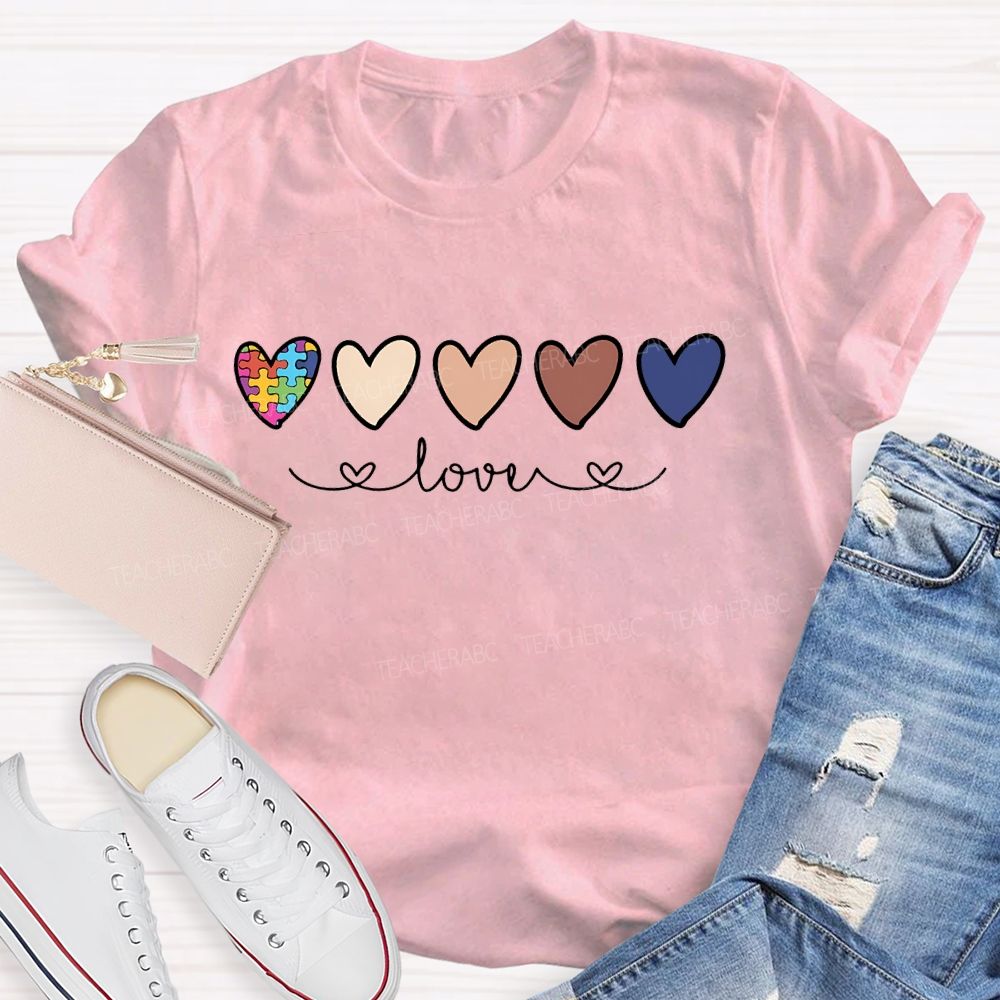 Puzzle Colorful Heart Autism Graphics Teacher T-shirt