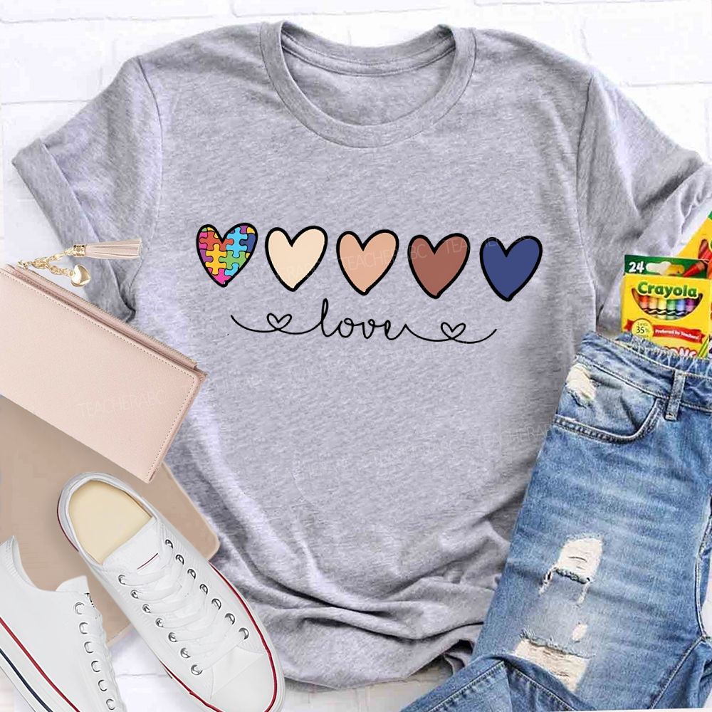 Puzzle Colorful Heart Autism Graphics Teacher T-shirt