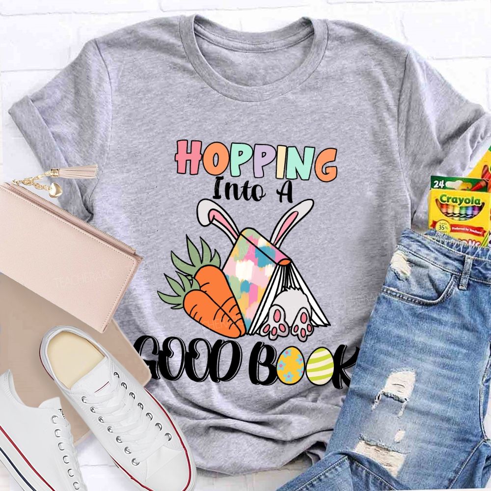Hopping Into A Good Book Teacher T-shirt