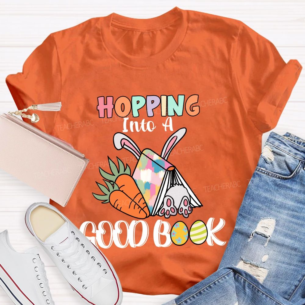 Hopping Into A Good Book Teacher T-shirt