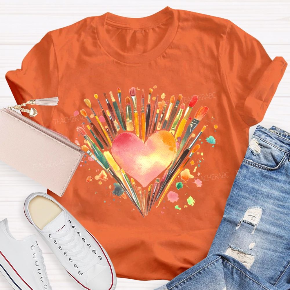 Paintbrush Art Love Graphic Teacher T-shirt