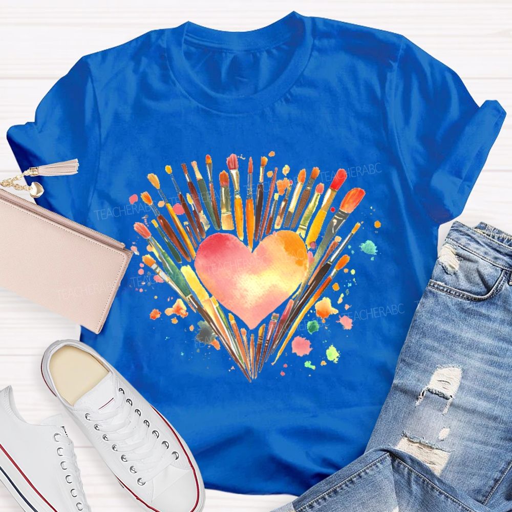 Paintbrush Art Love Graphic Teacher T-shirt