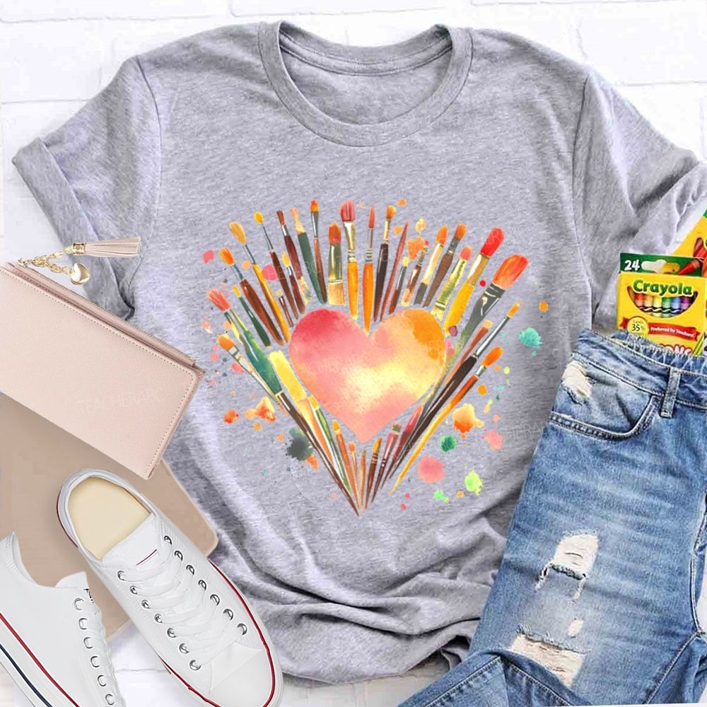 Paintbrush Art Love Graphic Teacher T-shirt