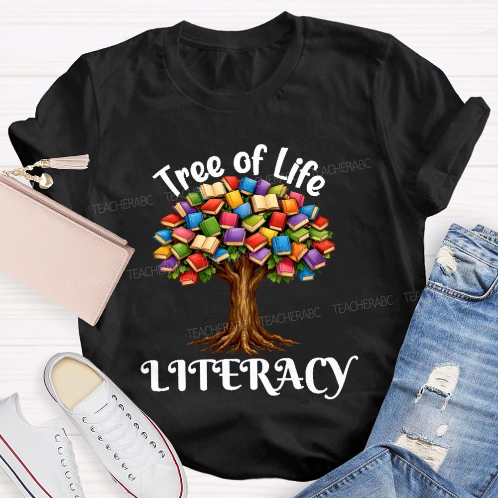 Tree Of Life Literacy Teacher T-shirt