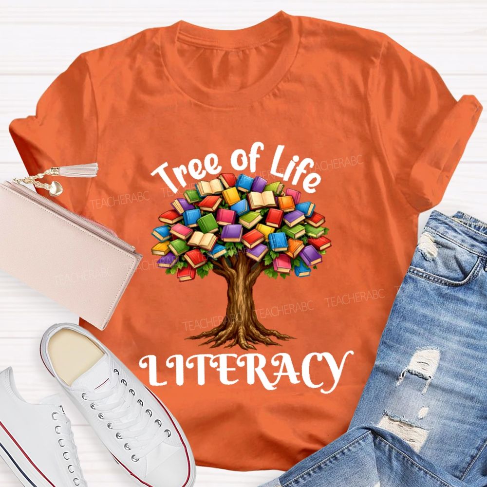 Tree Of Life Literacy Teacher T-shirt