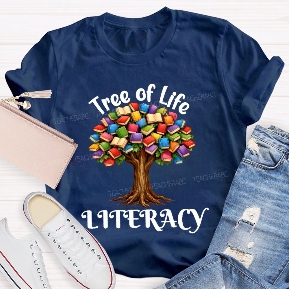 Tree Of Life Literacy Teacher T-shirt