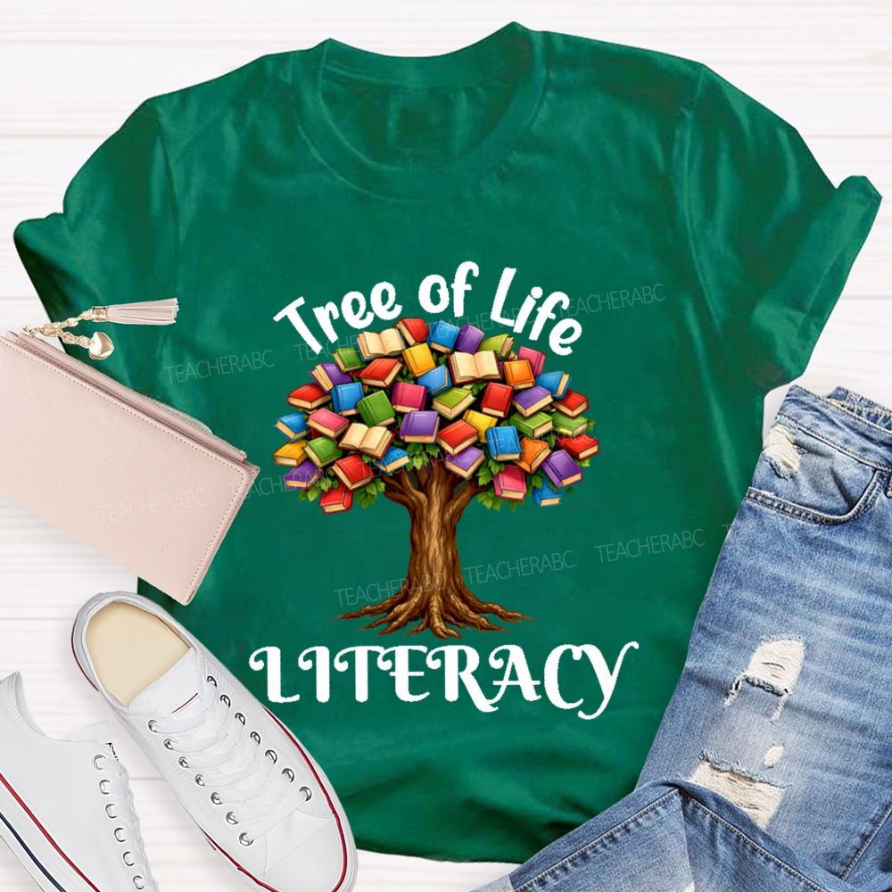 Tree Of Life Literacy Teacher T-shirt