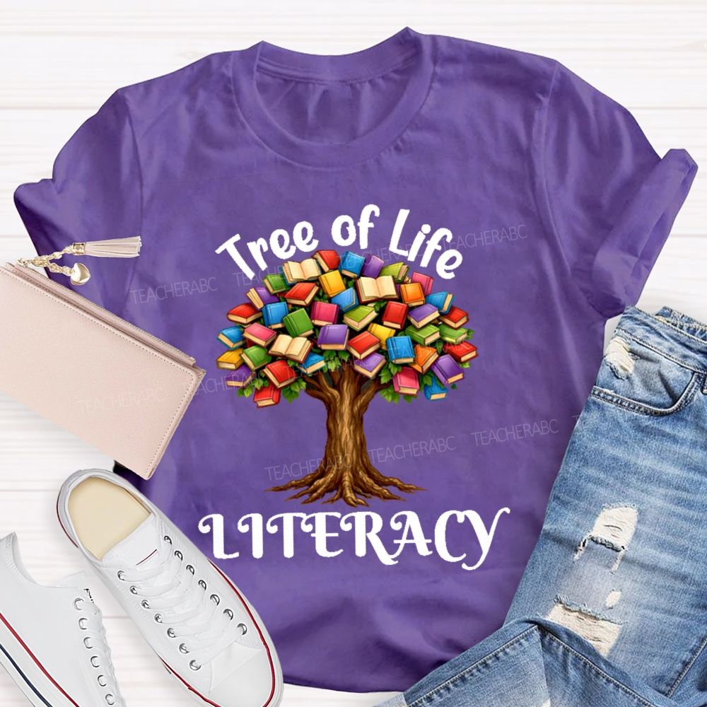 Tree Of Life Literacy Teacher T-shirt