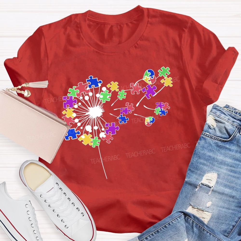Autism Dandelion Puzzle Teacher T-shirt