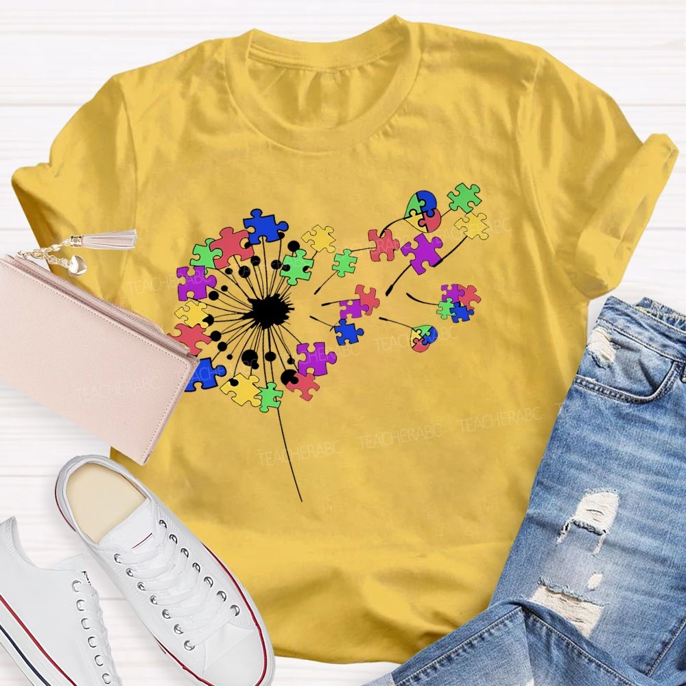 Autism Dandelion Puzzle Teacher T-shirt