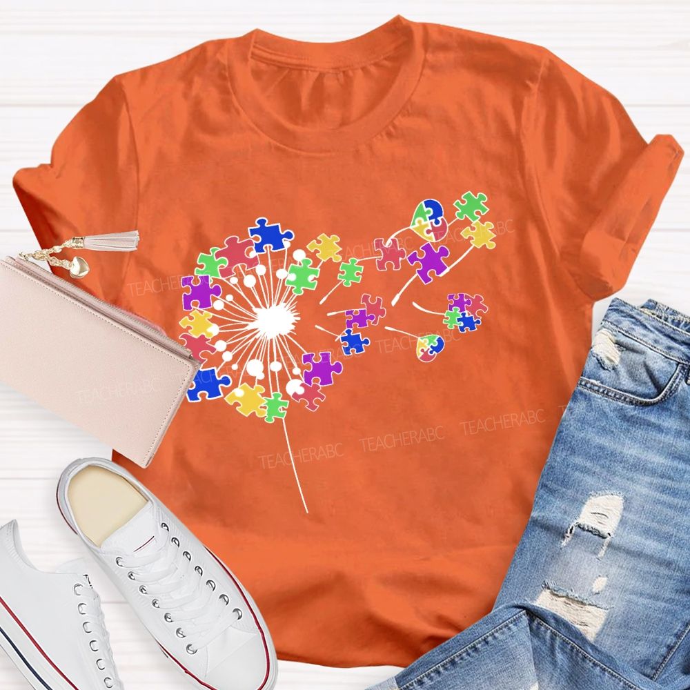 Autism Dandelion Puzzle Teacher T-shirt