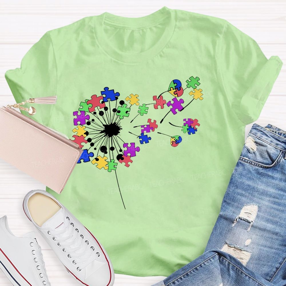Autism Dandelion Puzzle Teacher T-shirt