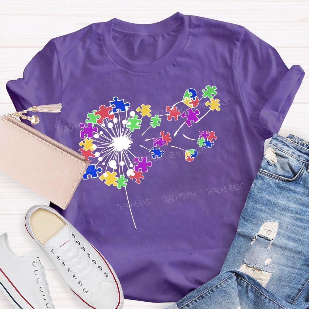Autism Dandelion Puzzle Teacher T-shirt