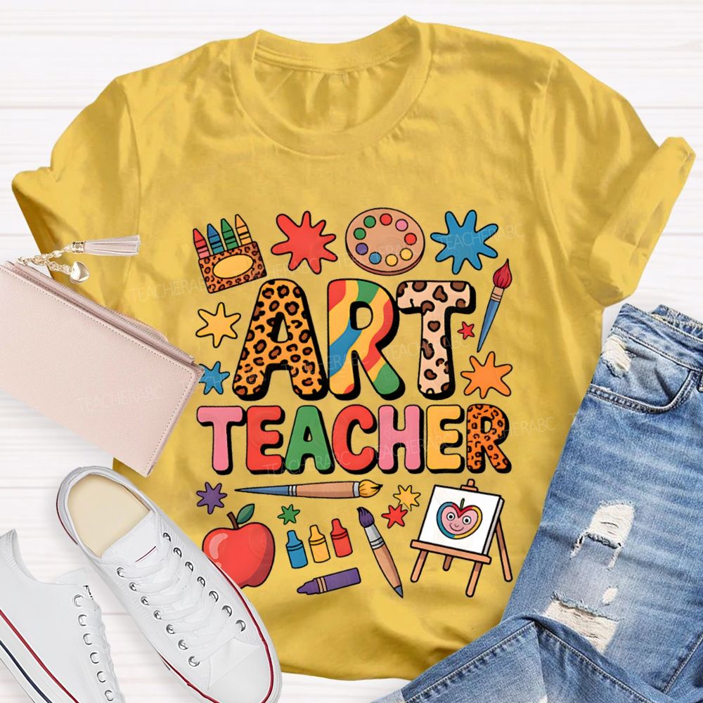 Art Teacher Colored Fonts And Crayons Teacher T-shirt