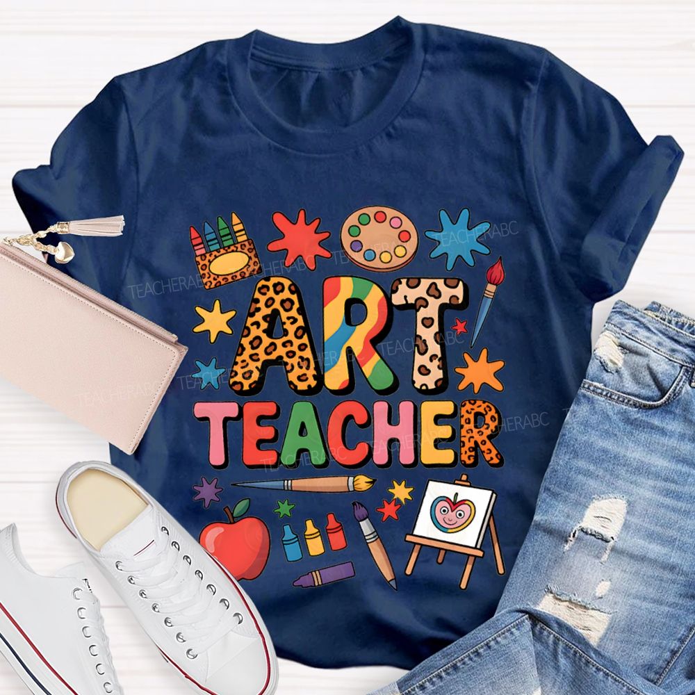 Art Teacher Colored Fonts And Crayons Teacher T-shirt