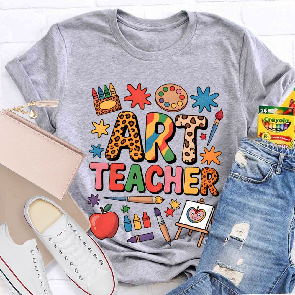 Art Teacher Colored Fonts And Crayons Teacher T-shirt