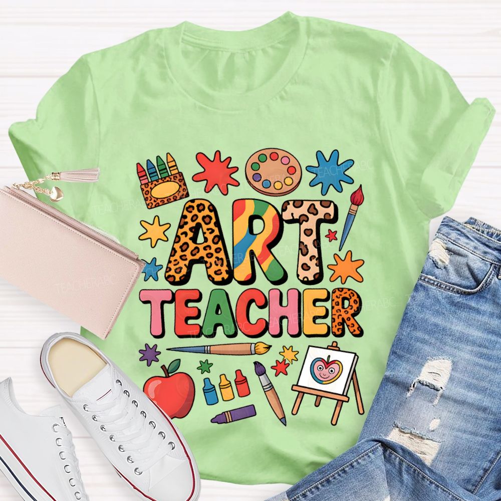 Art Teacher Colored Fonts And Crayons Teacher T-shirt