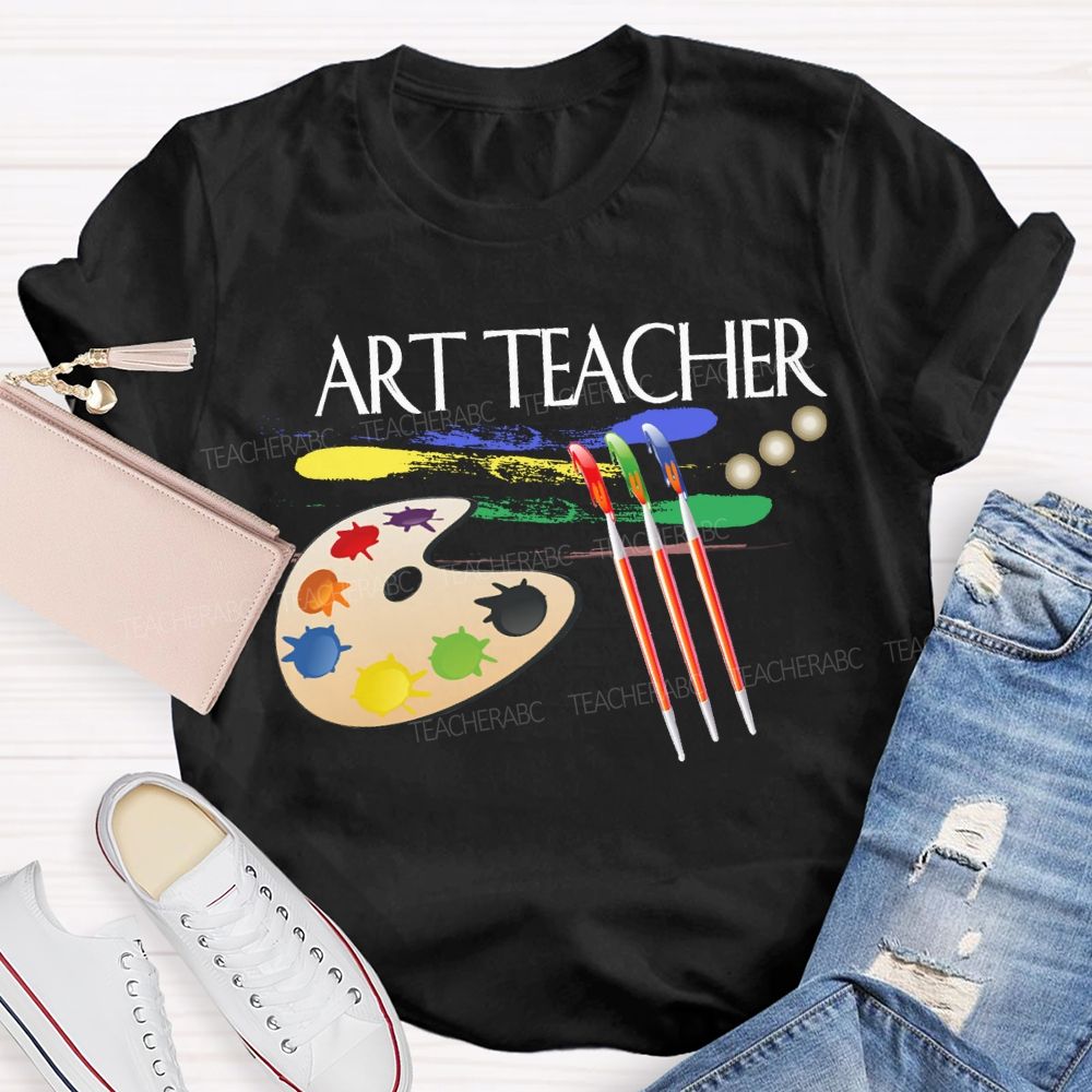 Art Teacher Paintbrushes And Paint Palettes Teacher T-shirt
