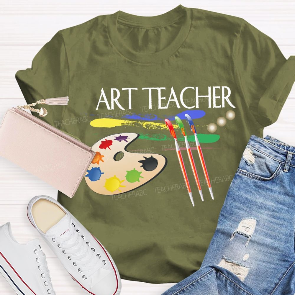 Art Teacher Paintbrushes And Paint Palettes Teacher T-shirt