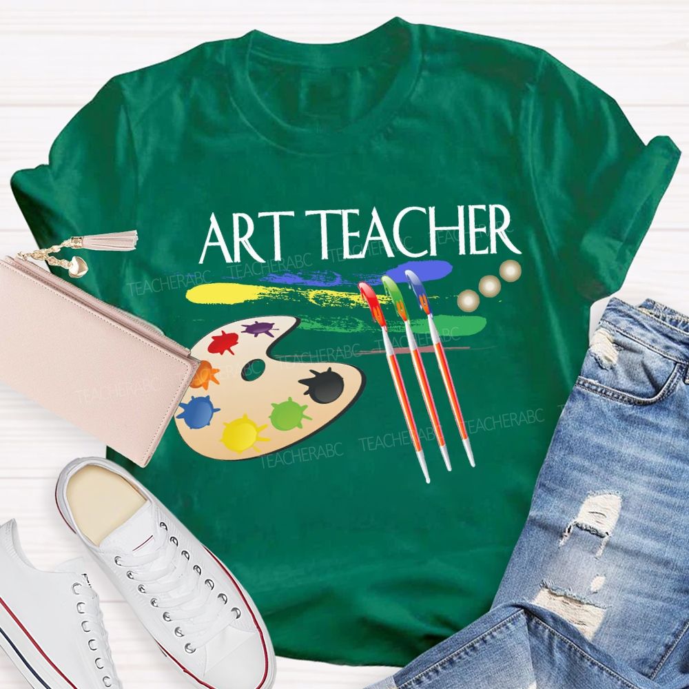 Art Teacher Paintbrushes And Paint Palettes Teacher T-shirt