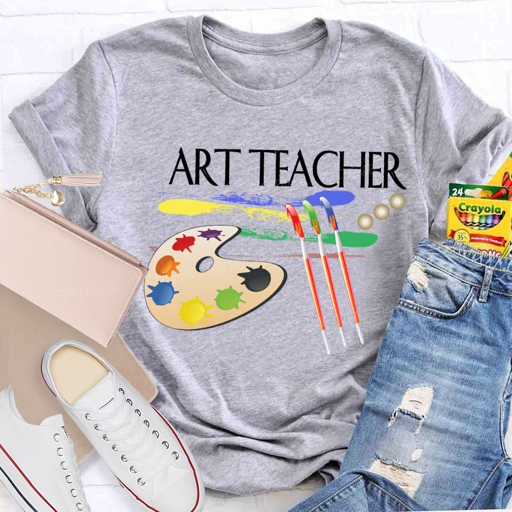 Art Teacher Paintbrushes And Paint Palettes Teacher T-shirt