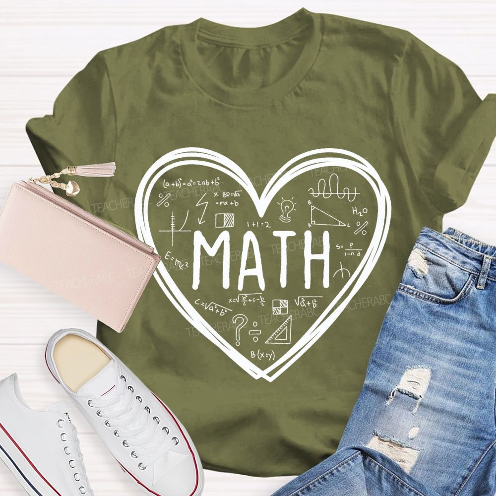 Mathematical Formulas And Heart-Shaped Prints Math Teacher T-shirt