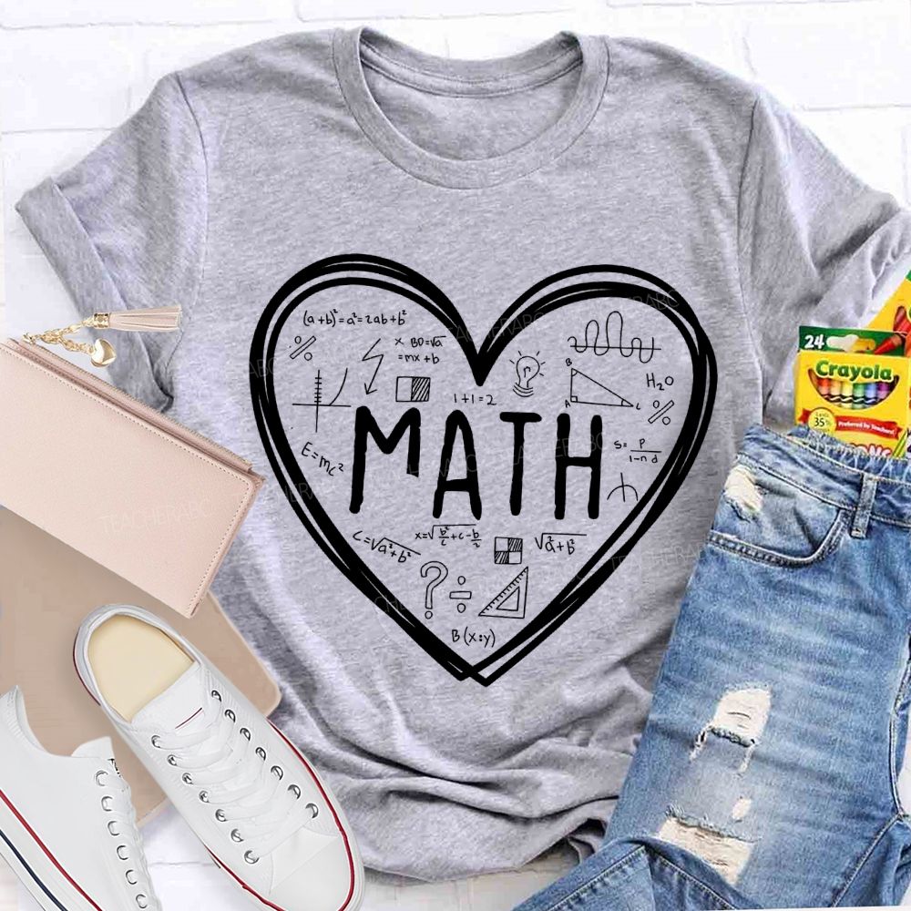 Mathematical Formulas And Heart-Shaped Prints Math Teacher T-shirt
